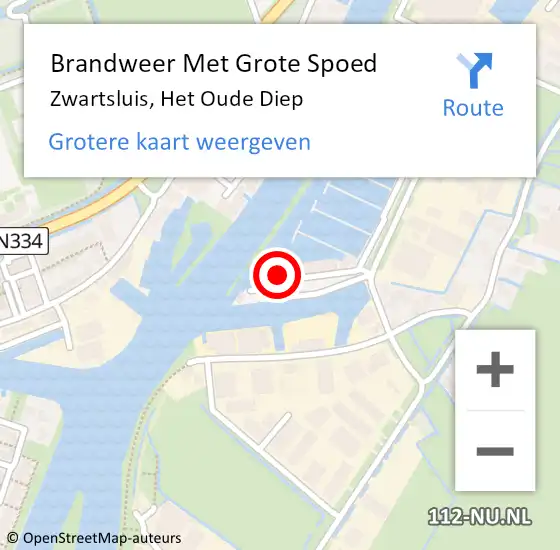 Locatie op kaart van de 112 melding: Brandweer Met Grote Spoed Naar Zwartsluis, Het Oude Diep op 1 mei 2016 12:27