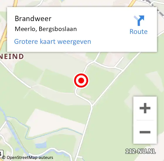 Locatie op kaart van de 112 melding: Brandweer Meerlo, Bergsboslaan op 1 mei 2016 13:38