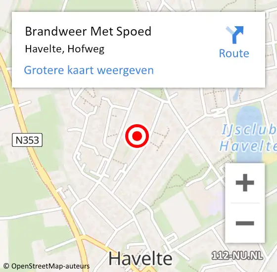 Locatie op kaart van de 112 melding: Brandweer Met Spoed Naar Havelte, Hofweg op 1 mei 2016 13:41