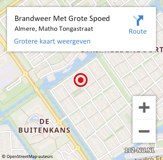 Locatie op kaart van de 112 melding: Brandweer Met Grote Spoed Naar Almere, Matho Tongastraat op 1 mei 2016 13:57