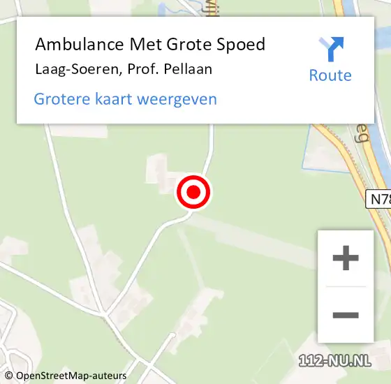 Locatie op kaart van de 112 melding: Ambulance Met Grote Spoed Naar Laag-Soeren, Prof. Pellaan op 1 mei 2016 15:21