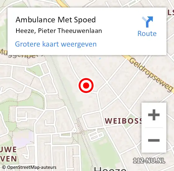 Locatie op kaart van de 112 melding: Ambulance Met Spoed Naar Heeze, Pieter Theeuwenlaan op 1 mei 2016 17:23