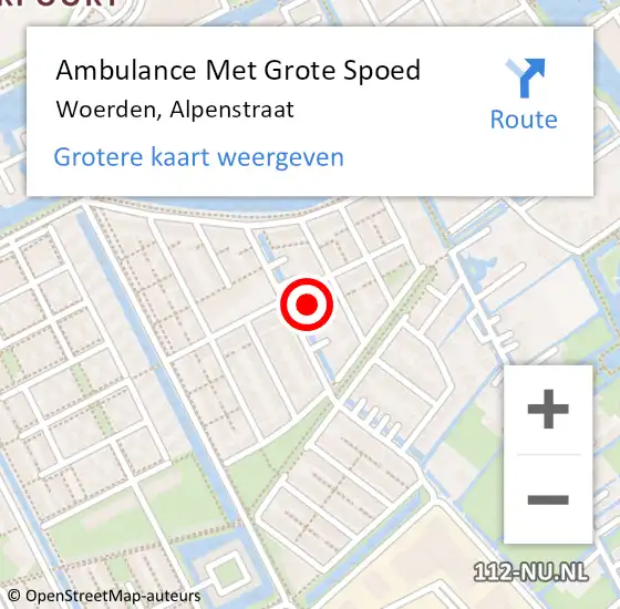 Locatie op kaart van de 112 melding: Ambulance Met Grote Spoed Naar Woerden, Alpenstraat op 1 mei 2016 19:13