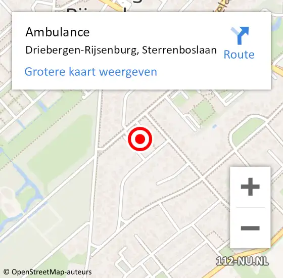 Locatie op kaart van de 112 melding: Ambulance Driebergen-Rijsenburg, Sterrenboslaan op 1 mei 2016 20:05