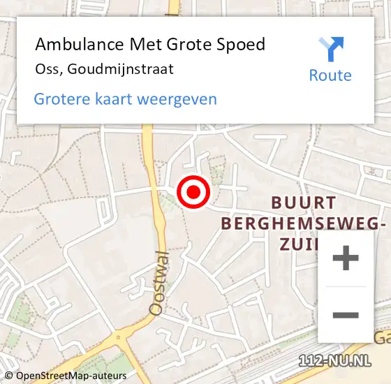 Locatie op kaart van de 112 melding: Ambulance Met Grote Spoed Naar Oss, Goudmijnstraat op 1 mei 2016 21:36