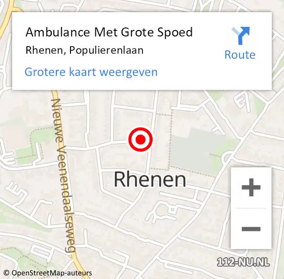 Locatie op kaart van de 112 melding: Ambulance Met Grote Spoed Naar Rhenen, Populierenlaan op 1 mei 2016 22:11