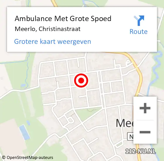 Locatie op kaart van de 112 melding: Ambulance Met Grote Spoed Naar Meerlo, Christinastraat op 1 mei 2016 22:24