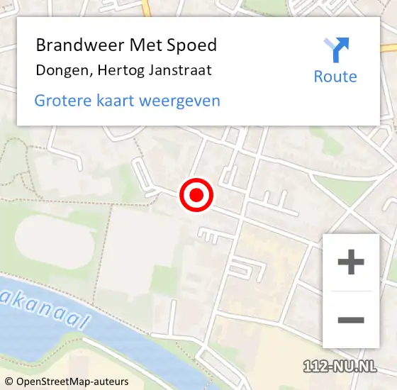 Locatie op kaart van de 112 melding: Brandweer Met Spoed Naar Dongen, Hertog Janstraat op 1 mei 2016 23:48