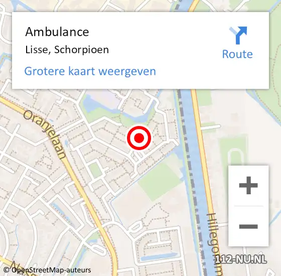 Locatie op kaart van de 112 melding: Ambulance Lisse, Schorpioen op 2 mei 2016 00:20