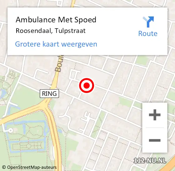 Locatie op kaart van de 112 melding: Ambulance Met Spoed Naar Roosendaal, Tulpstraat op 2 mei 2016 00:26