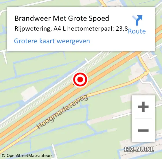 Locatie op kaart van de 112 melding: Brandweer Met Grote Spoed Naar Rijpwetering, A4 L hectometerpaal: 23,8 op 2 mei 2016 05:43