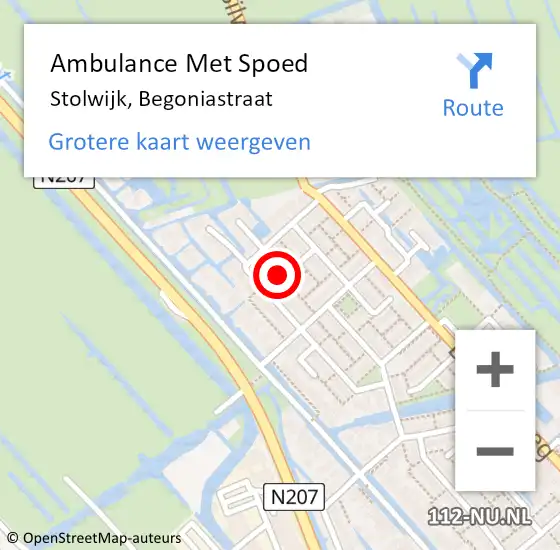 Locatie op kaart van de 112 melding: Ambulance Met Spoed Naar Stolwijk, Begoniastraat op 2 mei 2016 05:54