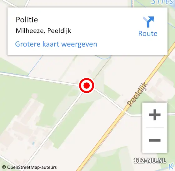 Locatie op kaart van de 112 melding: Politie Milheeze, Peeldijk op 2 mei 2016 07:34