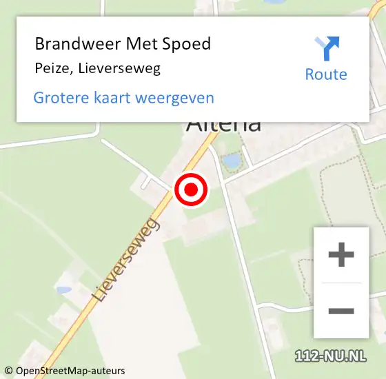 Locatie op kaart van de 112 melding: Brandweer Met Spoed Naar Peize, Lieverseweg op 2 mei 2016 08:52