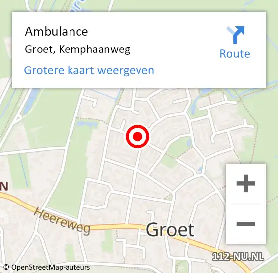 Locatie op kaart van de 112 melding: Ambulance Groet, Kemphaanweg op 2 mei 2016 10:02