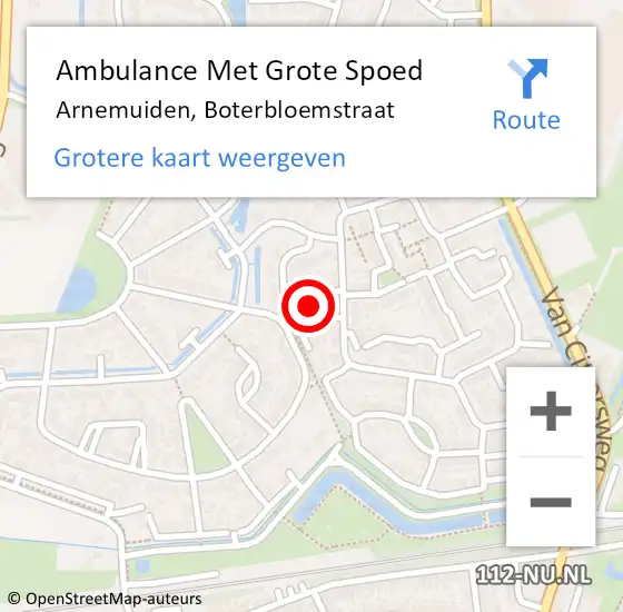 Locatie op kaart van de 112 melding: Ambulance Met Grote Spoed Naar Arnemuiden, Boterbloemstraat op 2 mei 2016 12:08