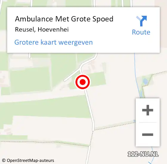 Locatie op kaart van de 112 melding: Ambulance Met Grote Spoed Naar Reusel, Hoevenhei op 2 mei 2016 12:28