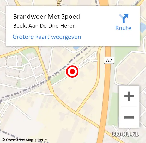 Locatie op kaart van de 112 melding: Brandweer Met Spoed Naar Beek, Aan De Drie Heren op 2 mei 2016 12:38