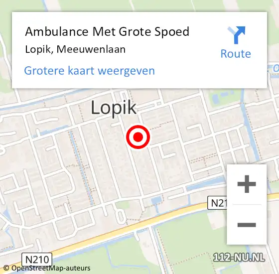 Locatie op kaart van de 112 melding: Ambulance Met Grote Spoed Naar Lopik, Meeuwenlaan op 2 mei 2016 14:17