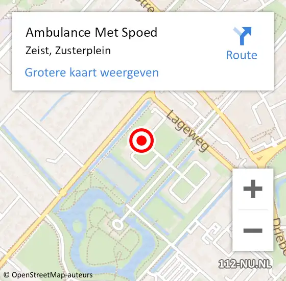 Locatie op kaart van de 112 melding: Ambulance Met Spoed Naar Zeist, Zusterplein op 2 mei 2016 15:07