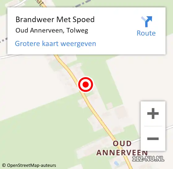 Locatie op kaart van de 112 melding: Brandweer Met Spoed Naar Oud Annerveen, Tolweg op 2 mei 2016 15:07