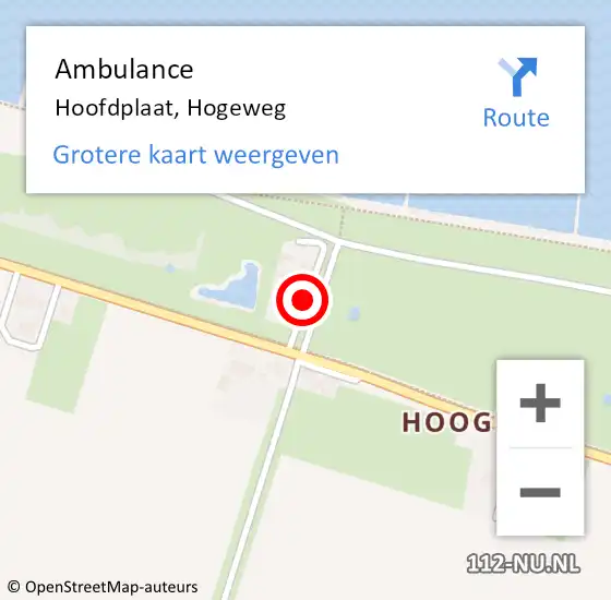 Locatie op kaart van de 112 melding: Ambulance Hoofdplaat, Hogeweg op 2 mei 2016 15:21