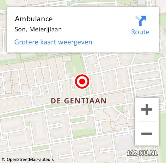 Locatie op kaart van de 112 melding: Ambulance Son, Meierijlaan op 2 mei 2016 15:21