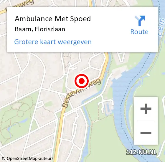 Locatie op kaart van de 112 melding: Ambulance Met Spoed Naar Baarn, Floriszlaan op 2 mei 2016 15:28