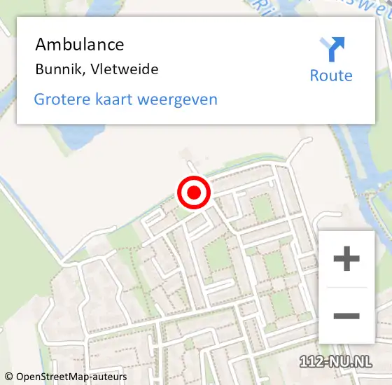 Locatie op kaart van de 112 melding: Ambulance Bunnik, Vletweide op 2 mei 2016 15:35