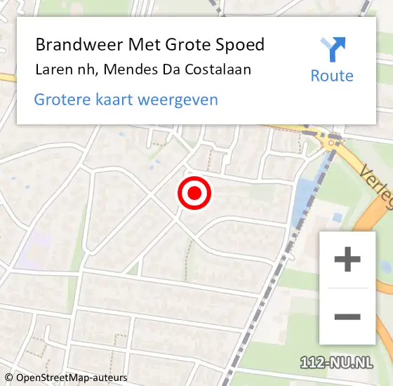 Locatie op kaart van de 112 melding: Brandweer Met Grote Spoed Naar Laren nh, Mendes Da Costalaan op 2 mei 2016 15:56