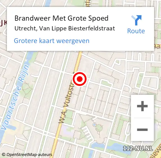 Locatie op kaart van de 112 melding: Brandweer Met Grote Spoed Naar Utrecht, Van Lippe Biesterfeldstraat op 2 mei 2016 17:00