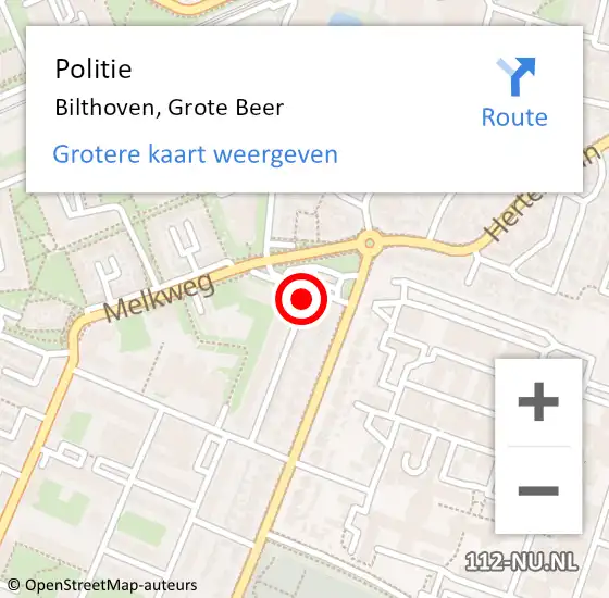 Locatie op kaart van de 112 melding: Politie Bilthoven, Grote Beer op 2 mei 2016 17:06