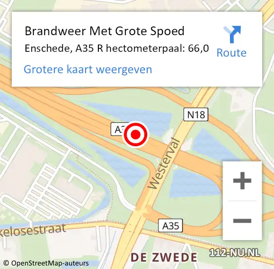 Locatie op kaart van de 112 melding: Brandweer Met Grote Spoed Naar Enschede, A35 R hectometerpaal: 68,8 op 2 mei 2016 17:36