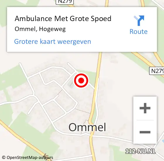 Locatie op kaart van de 112 melding: Ambulance Met Grote Spoed Naar Ommel, Hogeweg op 2 mei 2016 18:03