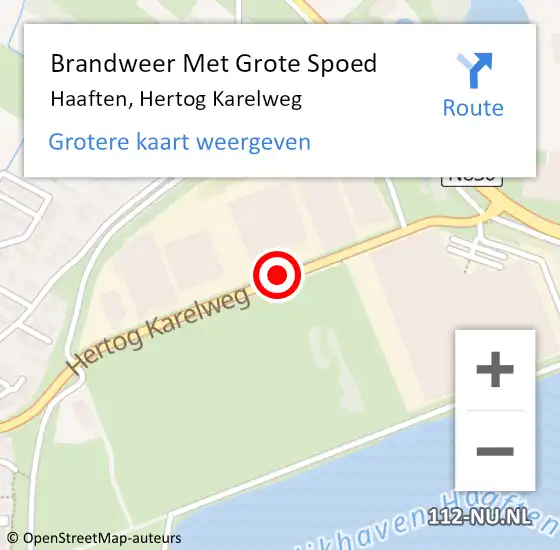 Locatie op kaart van de 112 melding: Brandweer Met Grote Spoed Naar Haaften, Hertog Karelweg op 2 mei 2016 18:08