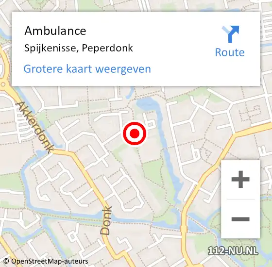 Locatie op kaart van de 112 melding: Ambulance Spijkenisse, Peperdonk op 2 mei 2016 18:17