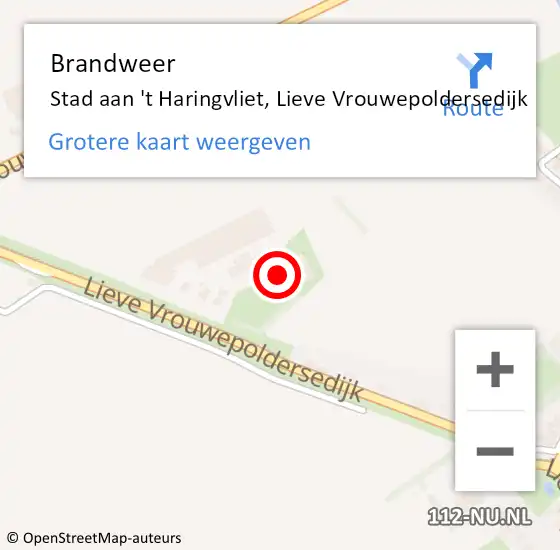 Locatie op kaart van de 112 melding: Brandweer Stad aan 't Haringvliet, Lieve Vrouwepoldersedijk op 2 mei 2016 19:17