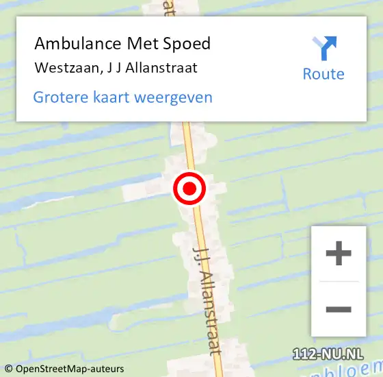 Locatie op kaart van de 112 melding: Ambulance Met Spoed Naar Westzaan, J J Allanstraat op 2 mei 2016 19:48