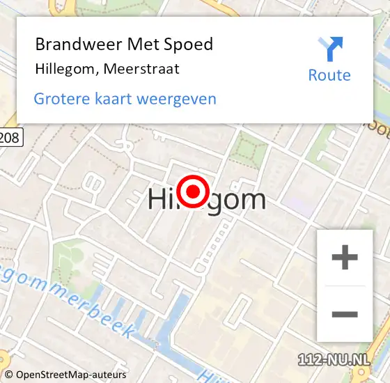 Locatie op kaart van de 112 melding: Brandweer Met Spoed Naar Hillegom, Meerstraat op 2 mei 2016 19:57