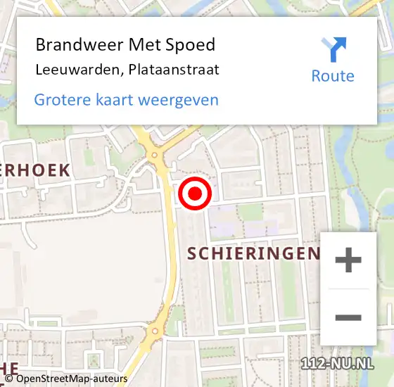 Locatie op kaart van de 112 melding: Brandweer Met Spoed Naar Leeuwarden, Plataanstraat op 2 mei 2016 20:21