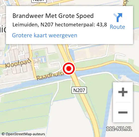 Locatie op kaart van de 112 melding: Brandweer Met Grote Spoed Naar Leimuiden, N207 hectometerpaal: 45,7 op 2 mei 2016 20:34