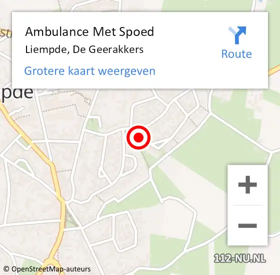 Locatie op kaart van de 112 melding: Ambulance Met Spoed Naar Liempde, De Geerakkers op 2 mei 2016 22:36