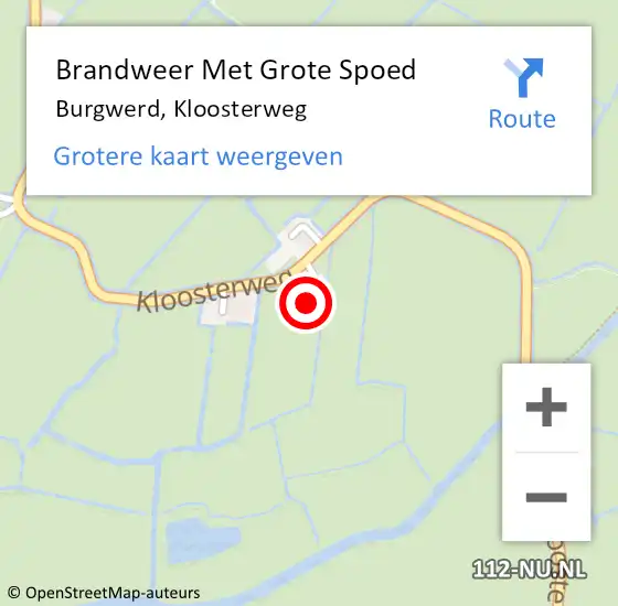 Locatie op kaart van de 112 melding: Brandweer Met Grote Spoed Naar Burgwerd, Kloosterweg op 2 mei 2016 22:45
