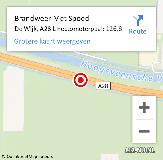 Locatie op kaart van de 112 melding: Brandweer Met Spoed Naar De Wijk, A28 L hectometerpaal: 126,8 op 16 september 2013 02:11