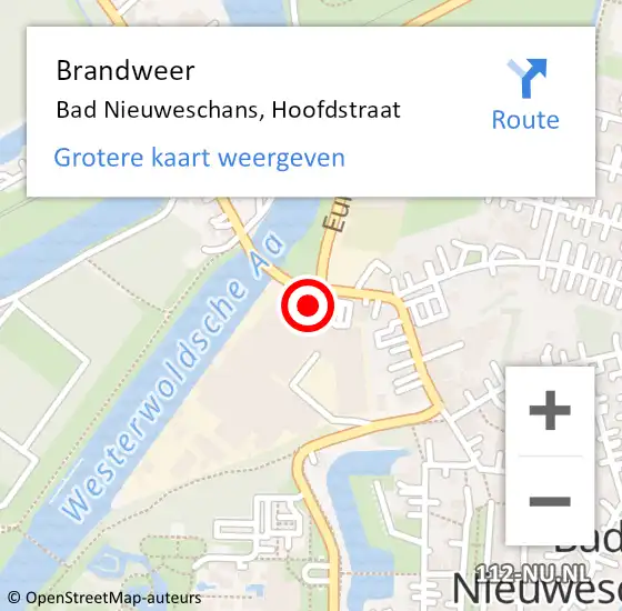 Locatie op kaart van de 112 melding: Brandweer Bad Nieuweschans, Hoofdstraat op 2 mei 2016 23:40