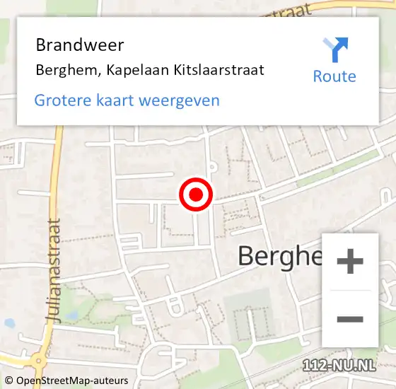 Locatie op kaart van de 112 melding: Brandweer Berghem, Kapelaan Kitslaarstraat op 3 mei 2016 02:46