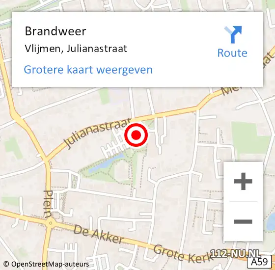 Locatie op kaart van de 112 melding: Brandweer Vlijmen, Julianastraat op 13 december 2013 17:24