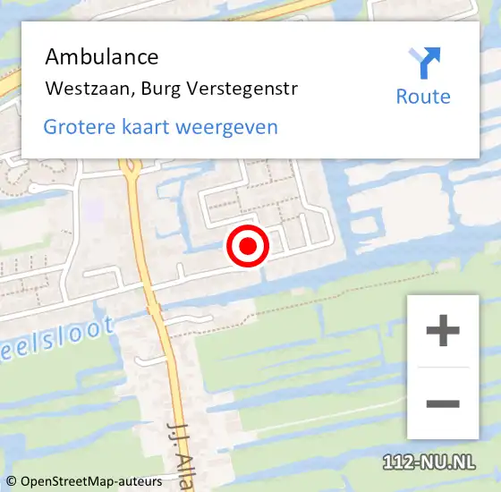 Locatie op kaart van de 112 melding: Ambulance Westzaan, Burg Verstegenstr op 3 mei 2016 08:19