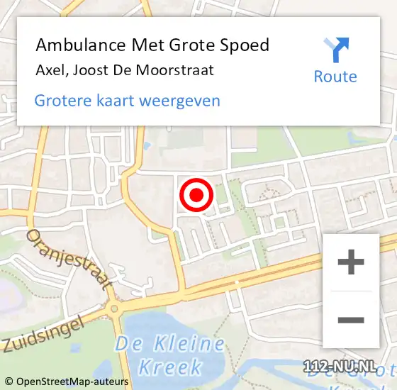 Locatie op kaart van de 112 melding: Ambulance Met Grote Spoed Naar Axel, Joost De Moorstraat op 3 mei 2016 08:37