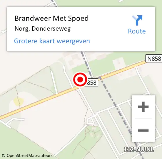 Locatie op kaart van de 112 melding: Brandweer Met Spoed Naar Norg, Donderseweg op 3 mei 2016 10:50